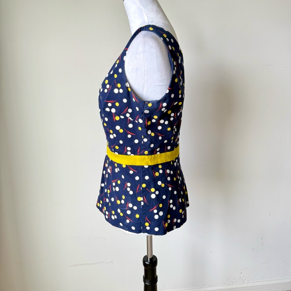 Boden Navy Sinead V-Neck Sleeveless Polka Dot Peplum Top—SZ. 8 - Picture 3 of 15